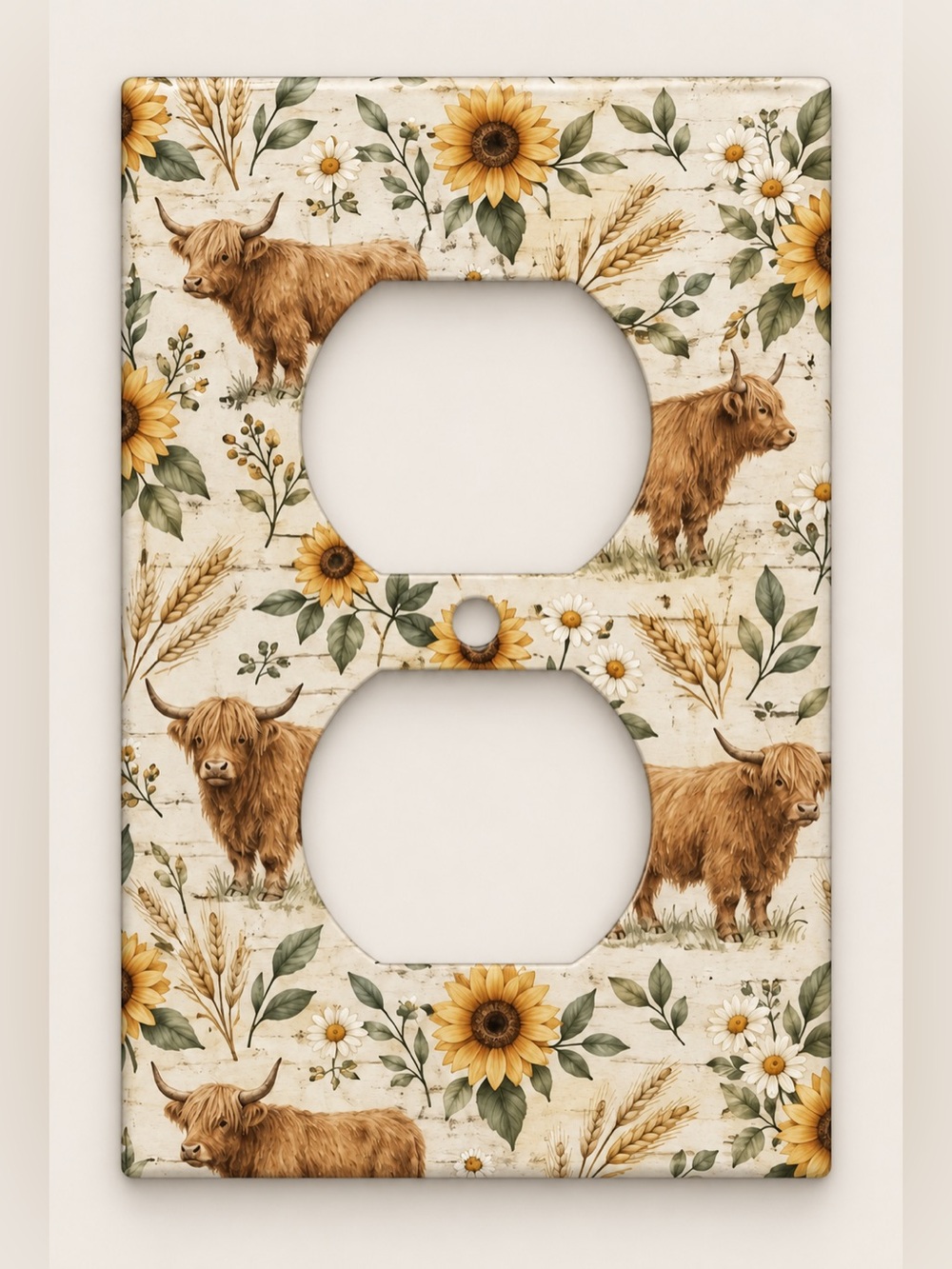 Highland Cow Sunflower Western Floral Duplex Outlet Wall Plate Cover